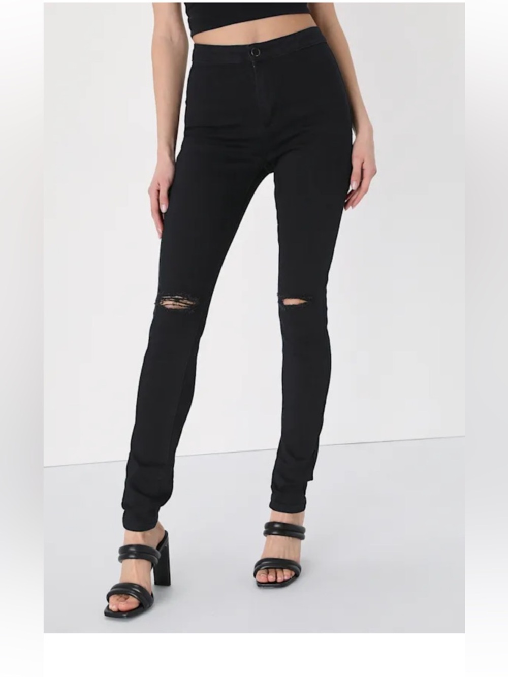 Black Distressed High-Waist Skinny Jeans for Women Size 9